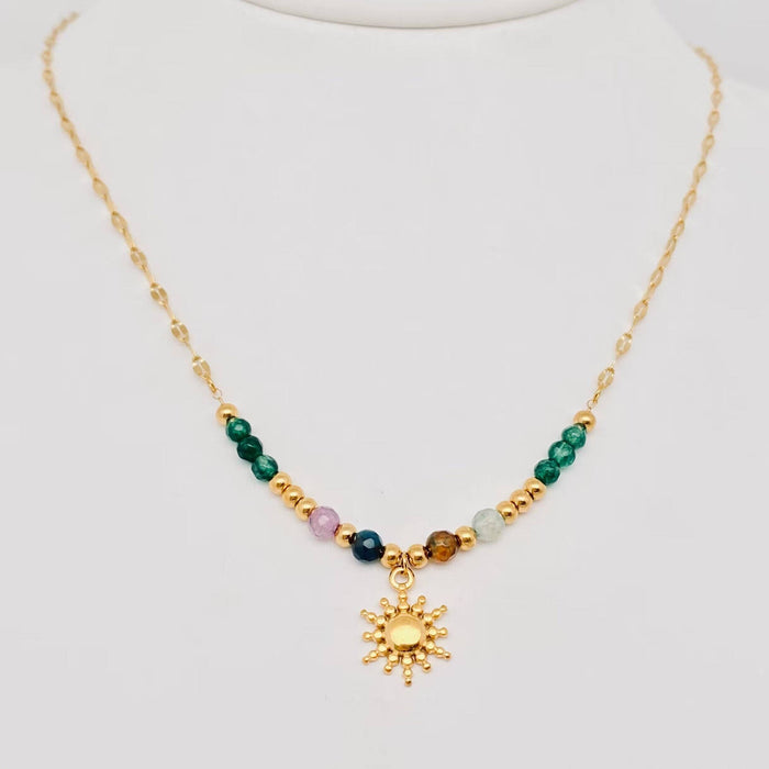 Gold Plated Colorful Sun Pendant Necklace