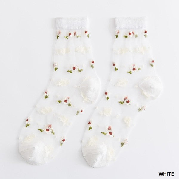 Daisy Sheer Socks + White