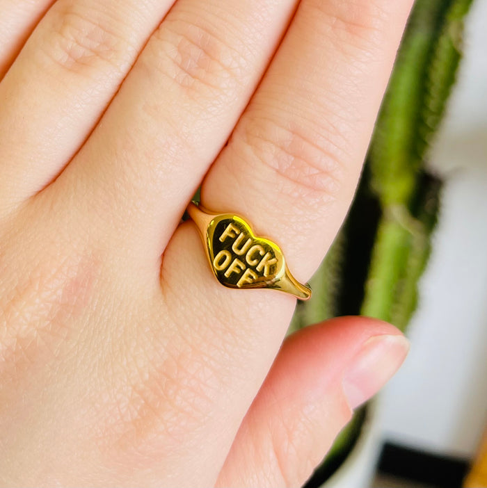 F*ck Off Heart-shaped 18K Gold Plated Ring