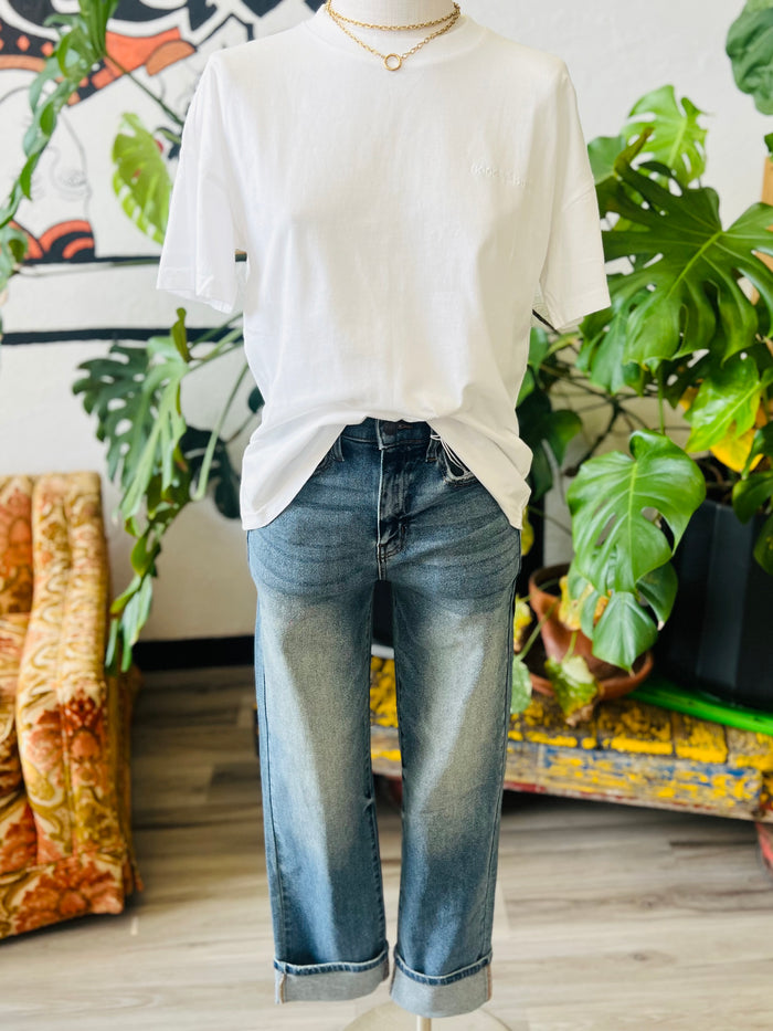 Washed Good Vibes Tee + White