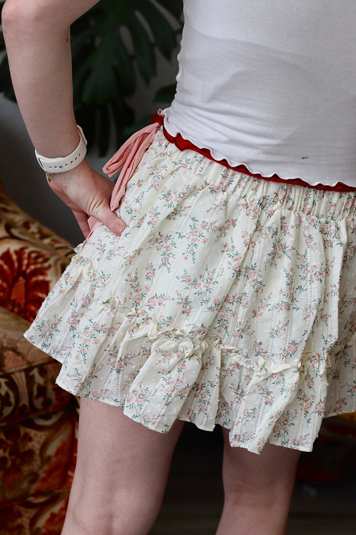 Floral Mini Skirt w/ Shorts in Blush