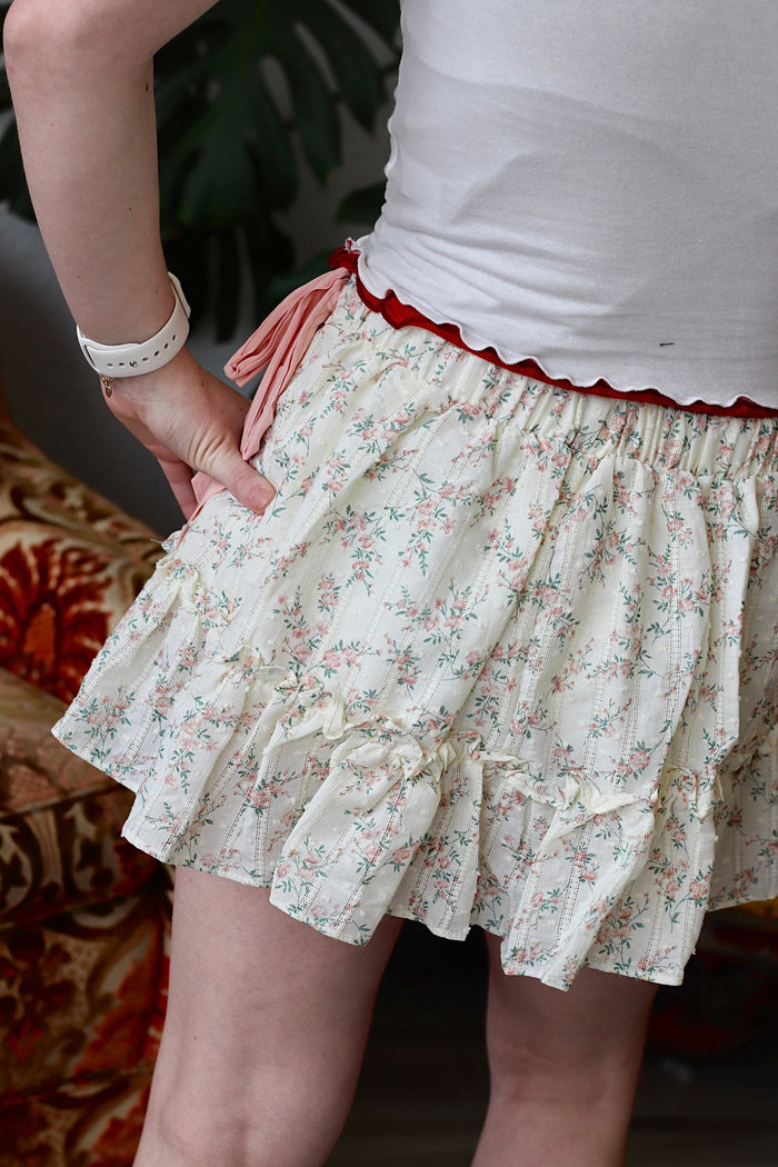 Floral Mini Skirt w/ Shorts in Blush