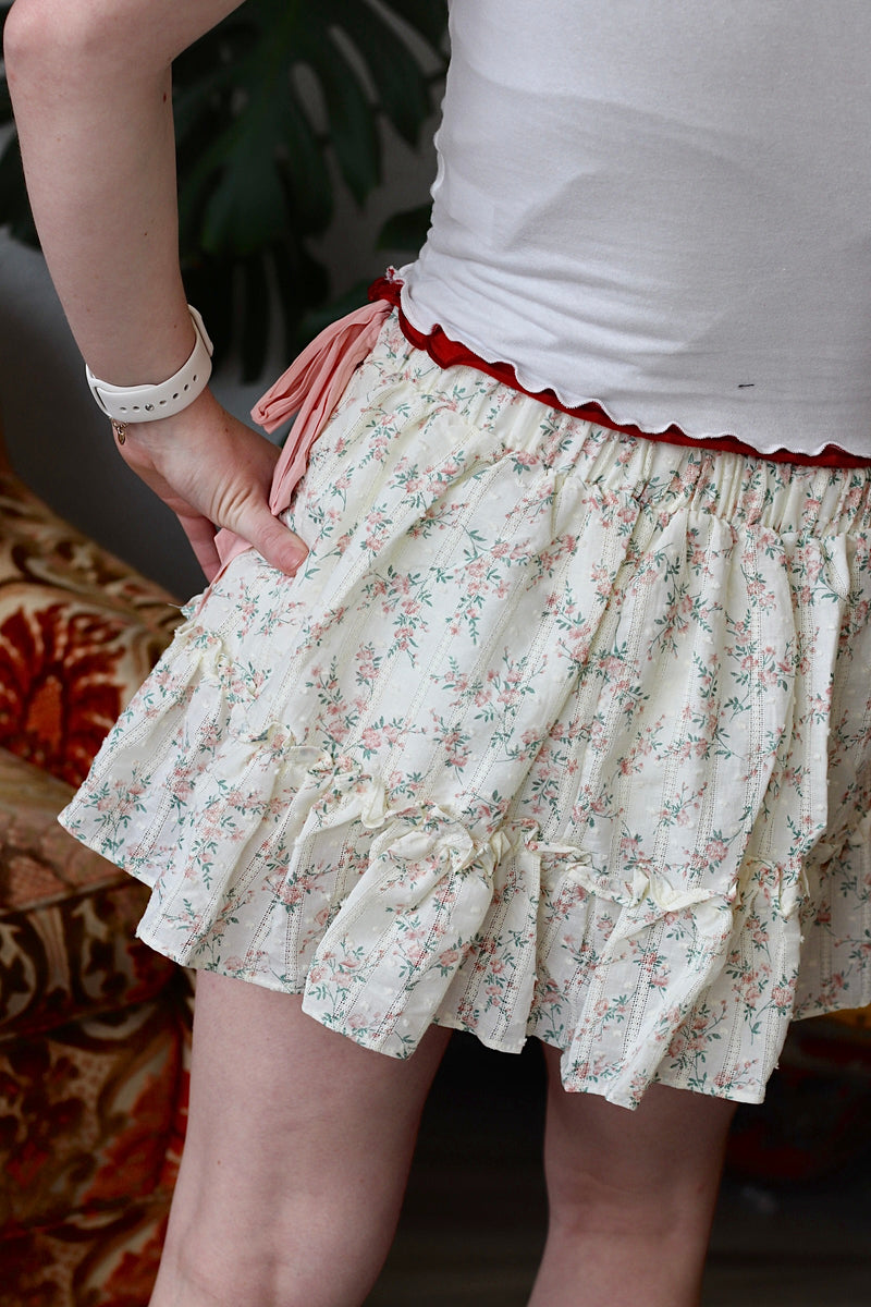 Floral Mini Skirt w/ Shorts in Blush