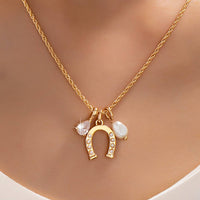 Pave Horseshoe & Pearl Drop Charm Necklace
