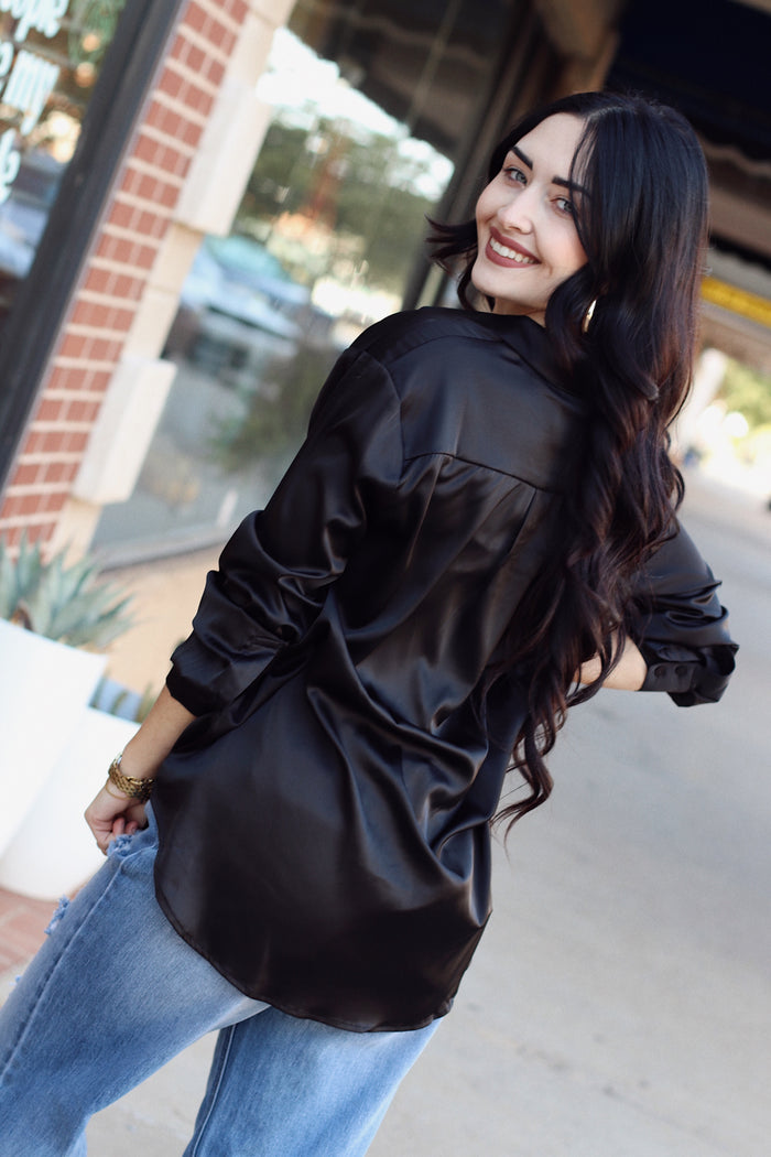 Cassidy Satin Blouse + Black