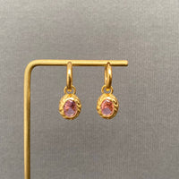 Pink Zircon Inlaid 18K Gold Plated S.Steel Huggie Earrings