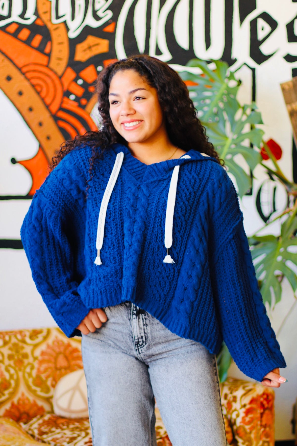 Soft Cable Knit Sweater + Navy