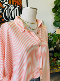 Striped Button Down in Coral