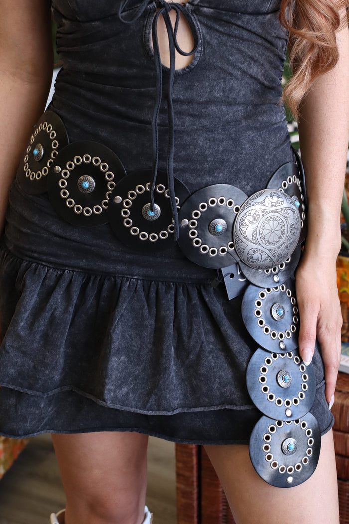 Black Western Turquoise-Disc Belt