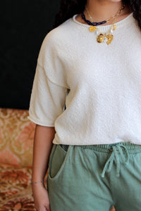 Raw Edge Boxy Knit Sweater + Cream