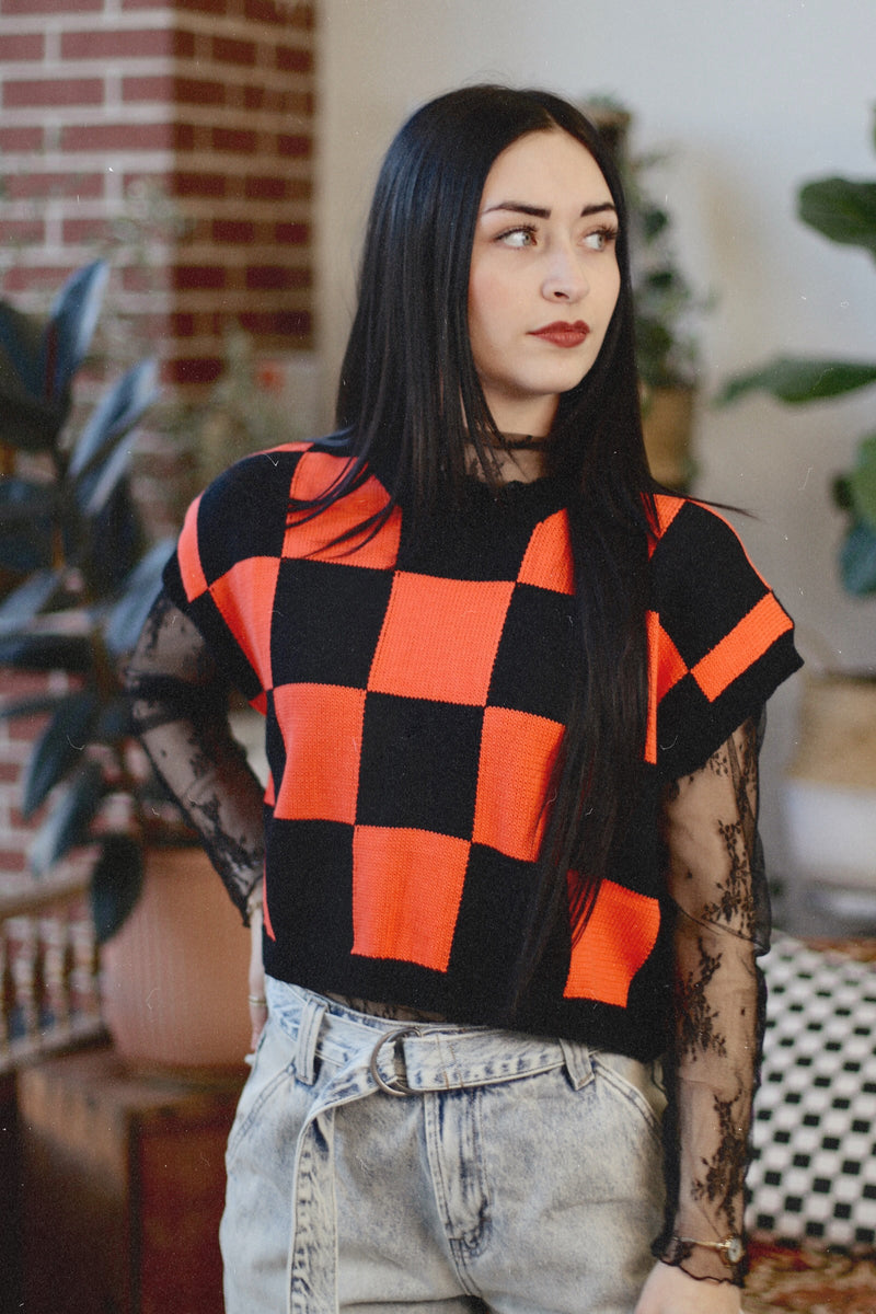 Catch a Vibe Checkered Knit Top