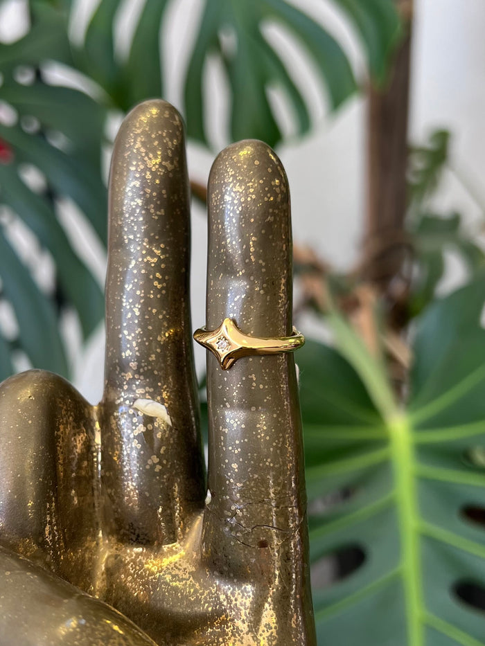 CZ Inlaid Star 18K Gold Plated Ring in Gold
