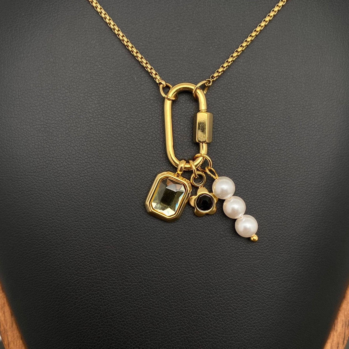 Carabiner & Pearl Charm 18K Gold Plated Necklace