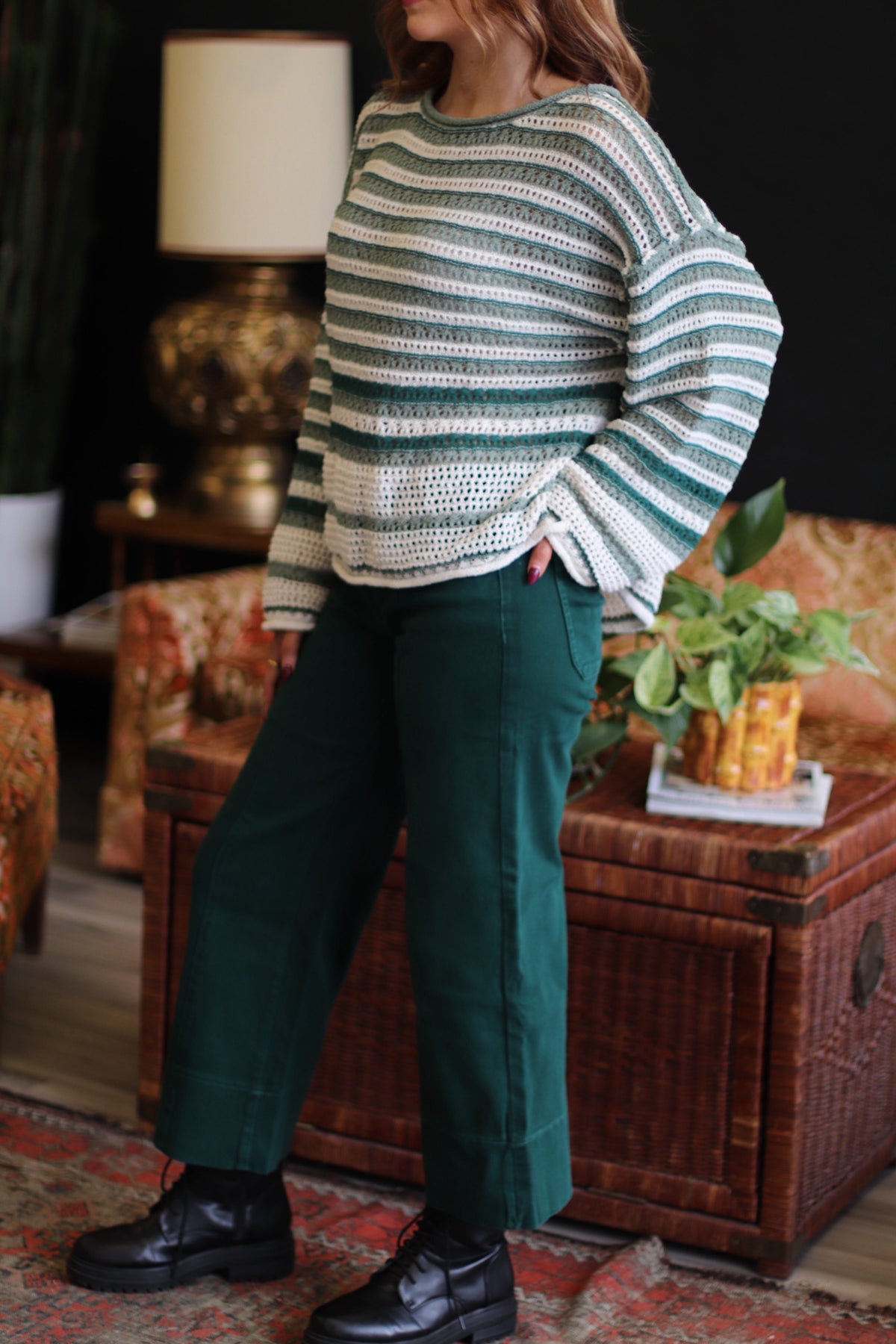 Nicole Wide Leg Cropped Pants + Hunter Green