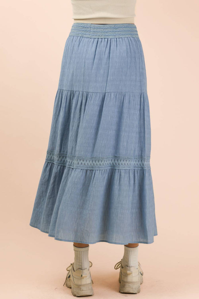 Dusty Blue Tiered Maxi Skirt
