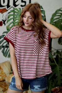 580 Friday Burgundy Striped Open Back Top