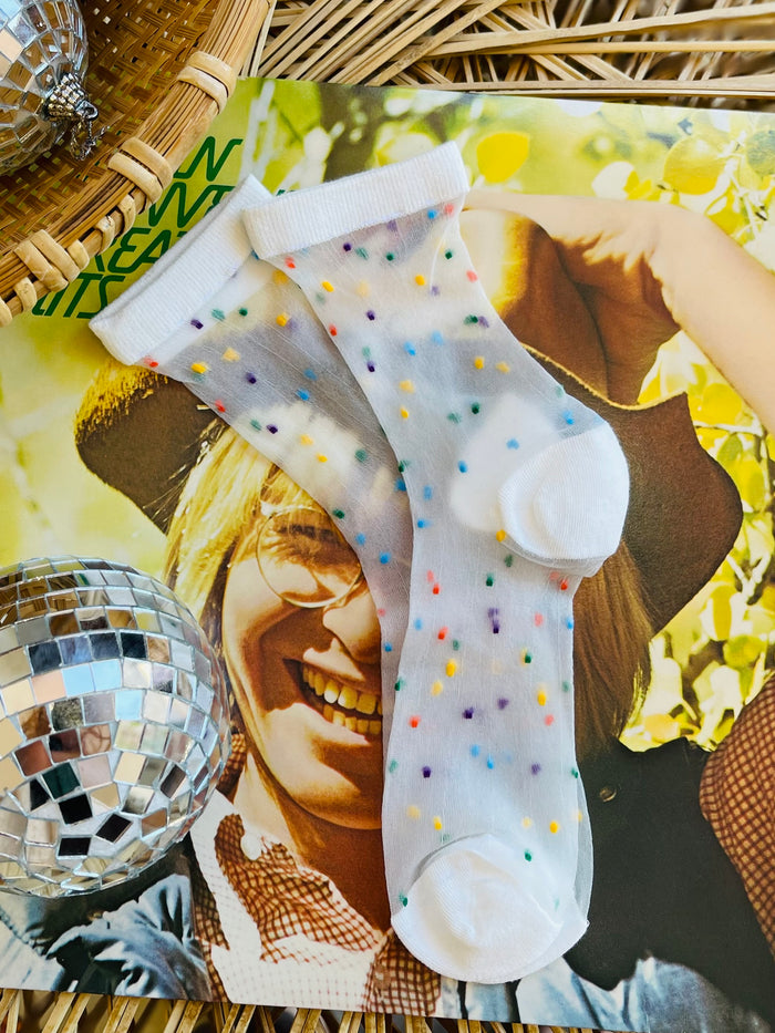 Rainbow Polka Dot Mesh Socks