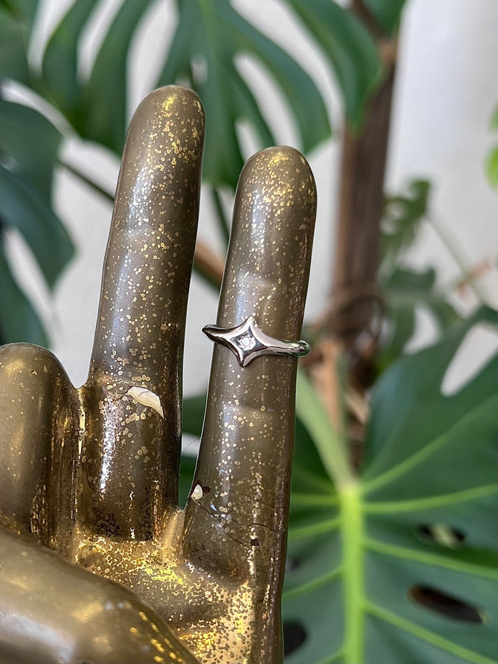 CZ Inlaid Star 18K Gold Plated Ring Silver