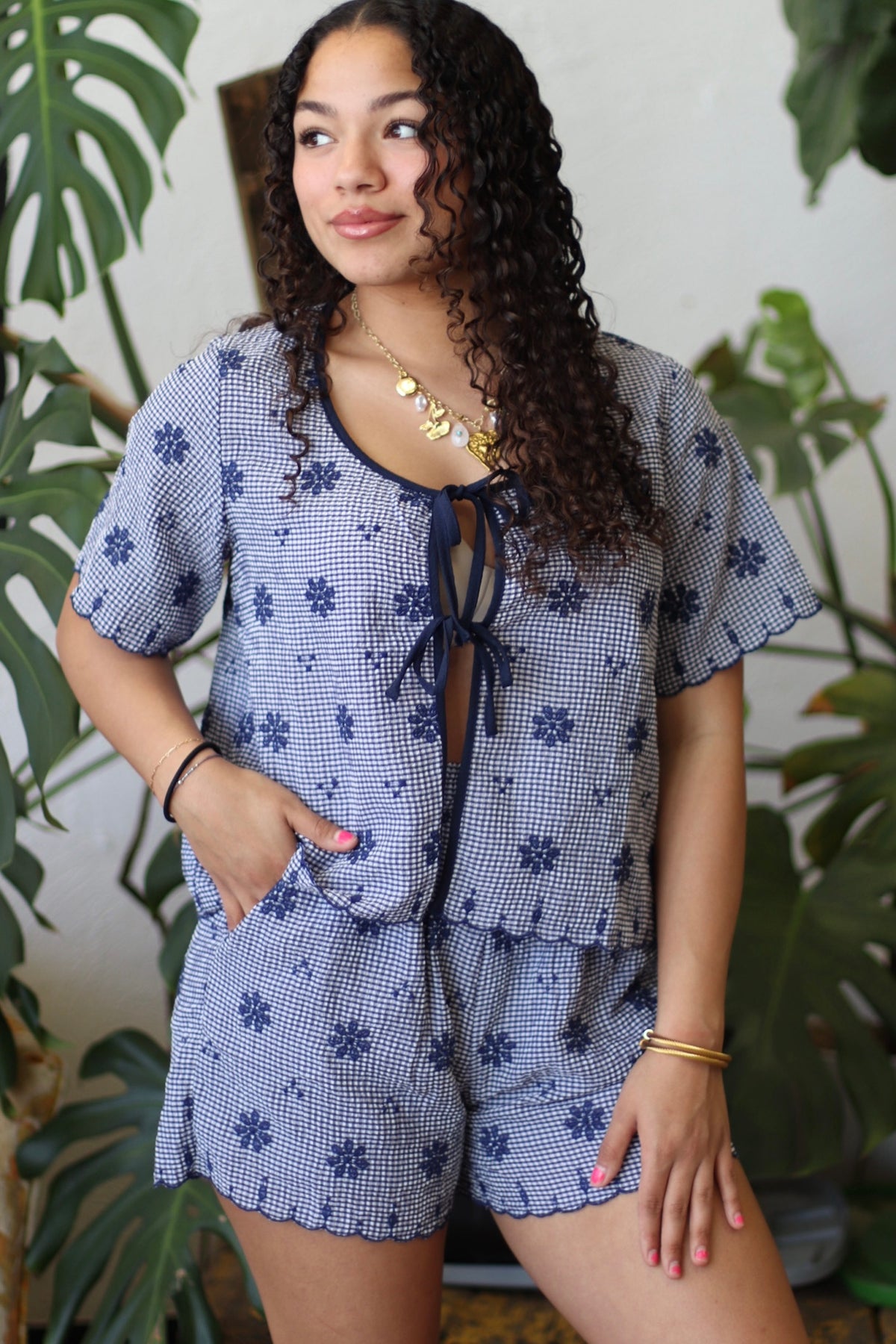 Darcy Floral Embroidery Woven Top & Shorts Set