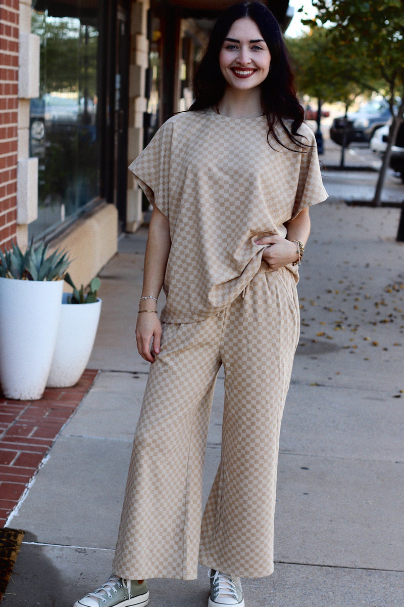 Tatum Checkered Top + Tan