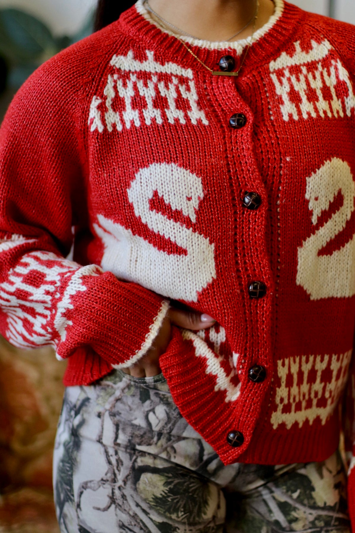 Swan Knit Cardigan + Red