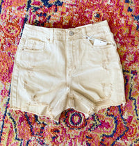 Sand Distressed Denim Shorts