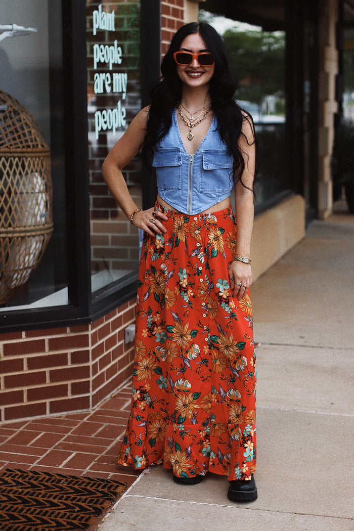 Lacey Floral Button Down Skirt