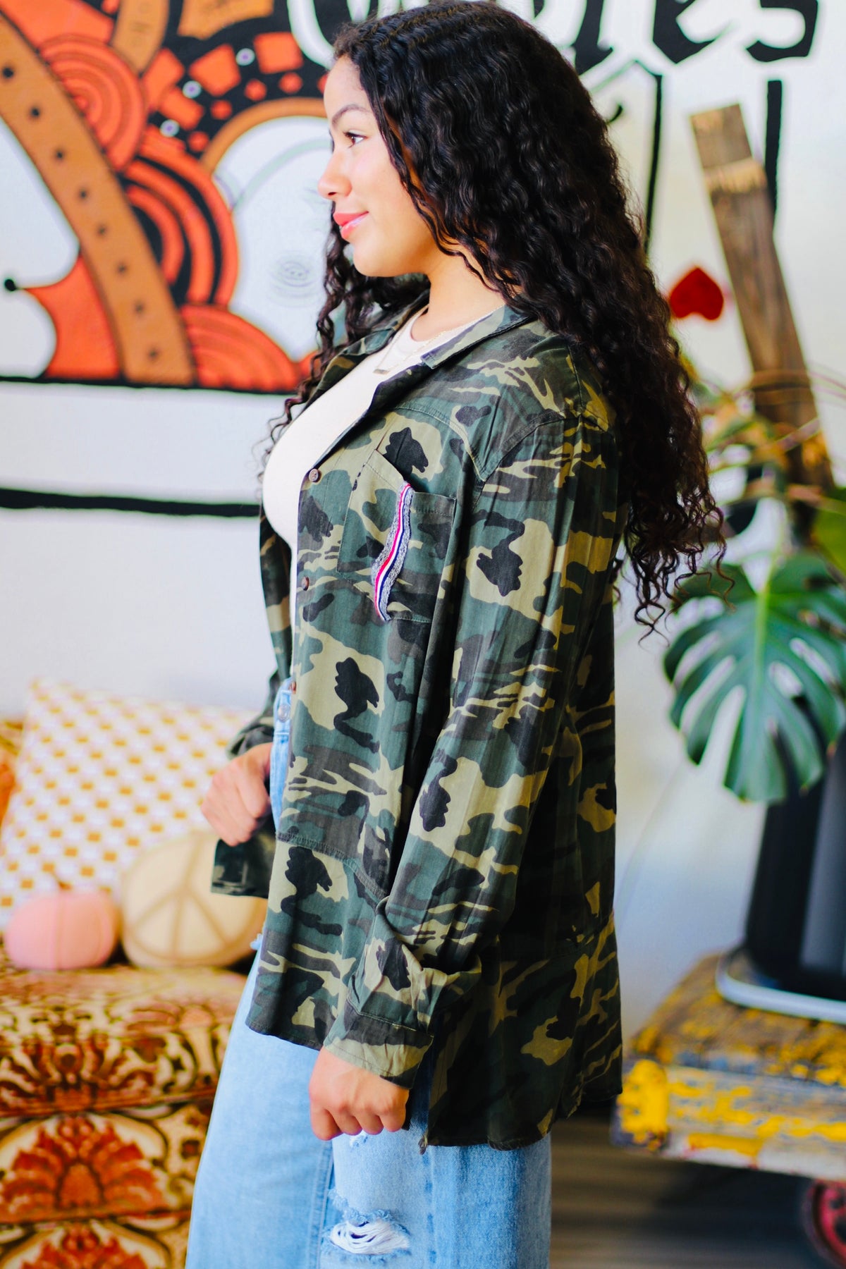 Camo Print Long Sleeve Top