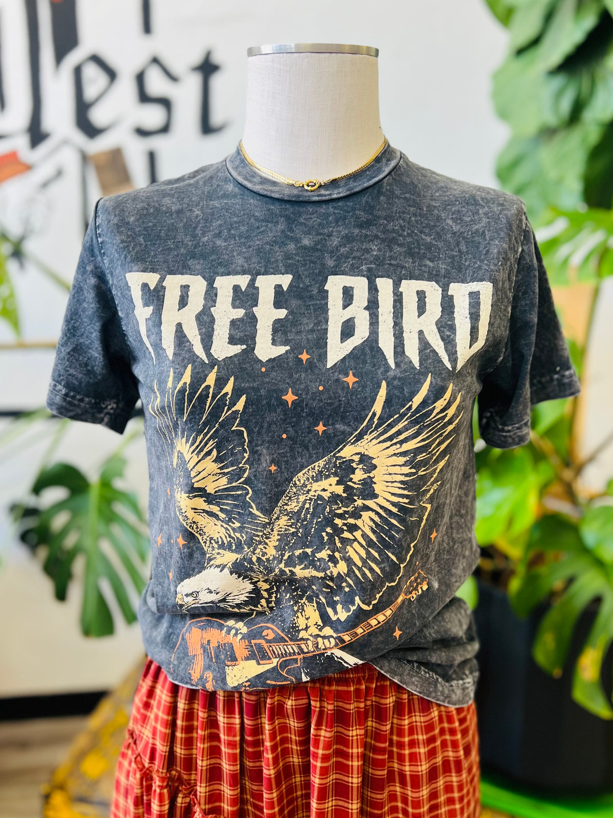 Mineral Wash Free Bird Graphic Tee + Black