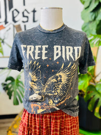 Mineral Wash Free Bird Graphic Tee + Black