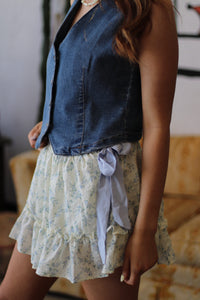 Floral Bow Mini Skirt w/ Shorts in Sky