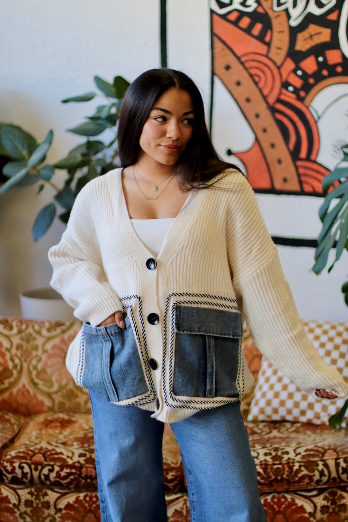Oversized Denim Pocket Cardigan