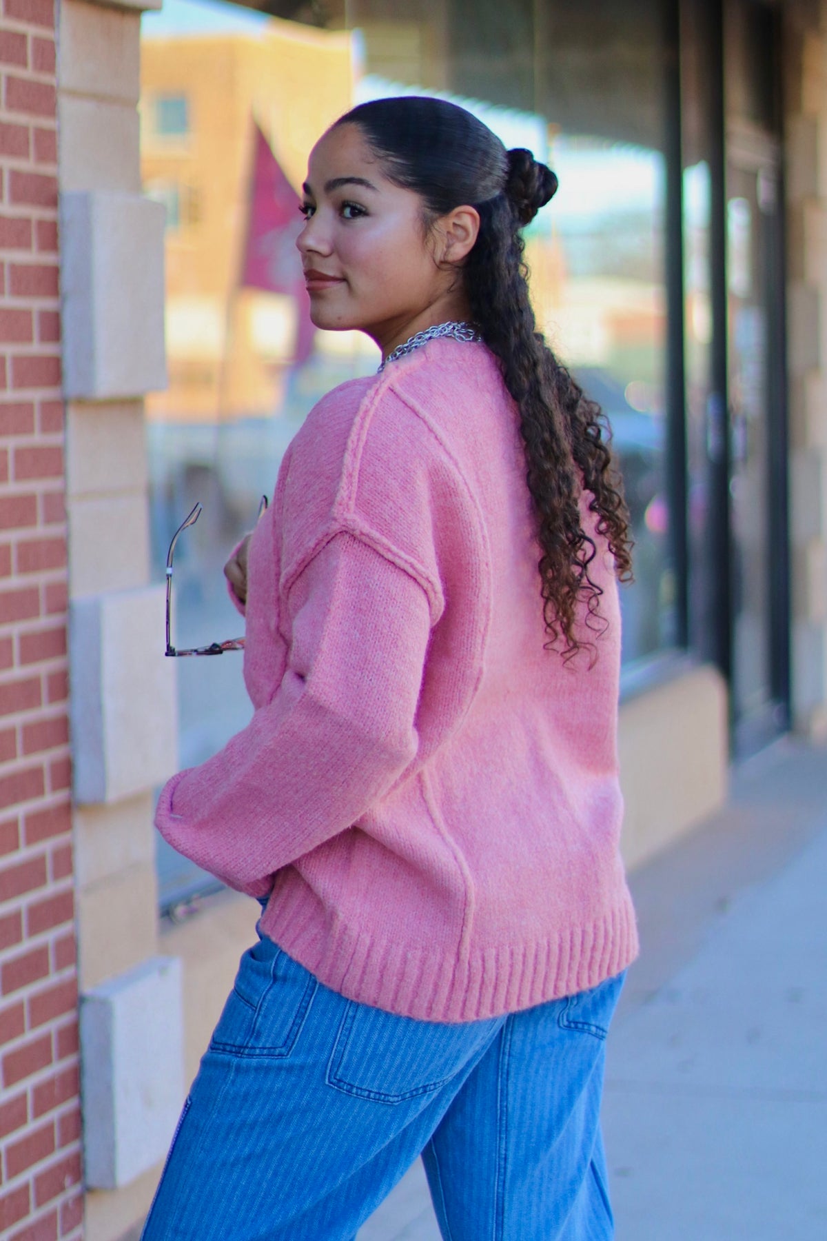 Pink Fuzzy Knit Sweater Top