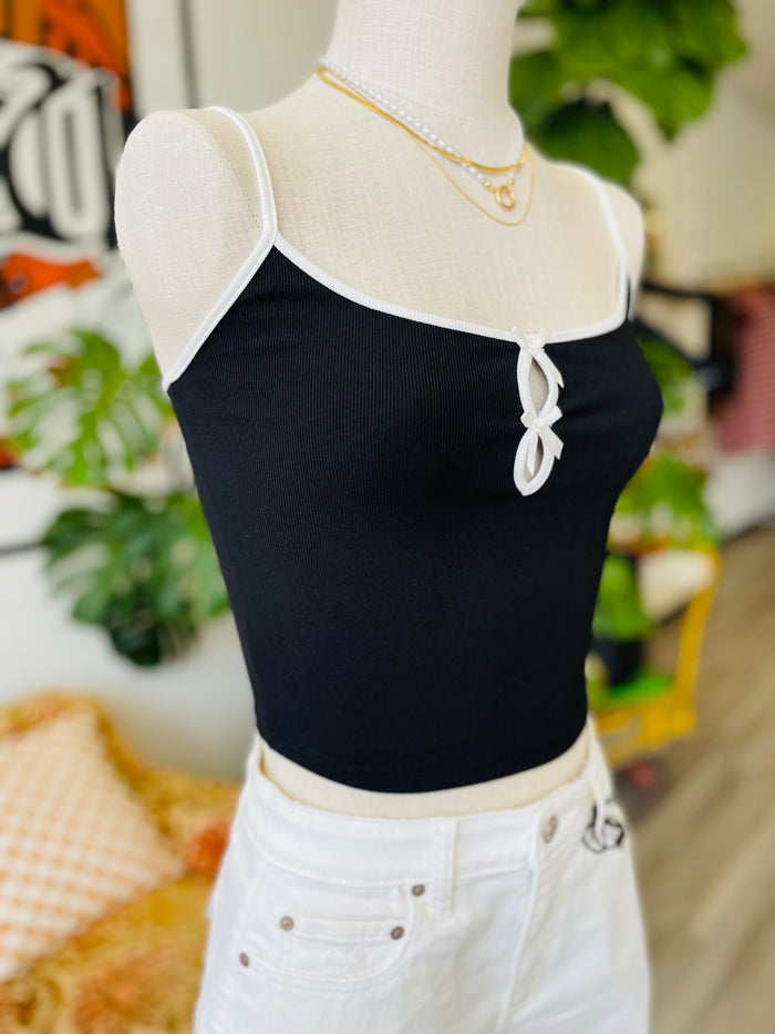 Its Bow Time Cropped Tank Top in Black