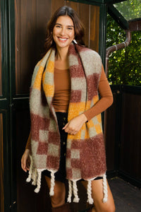 Oversized Checkered Scarf + Rust/Yellow