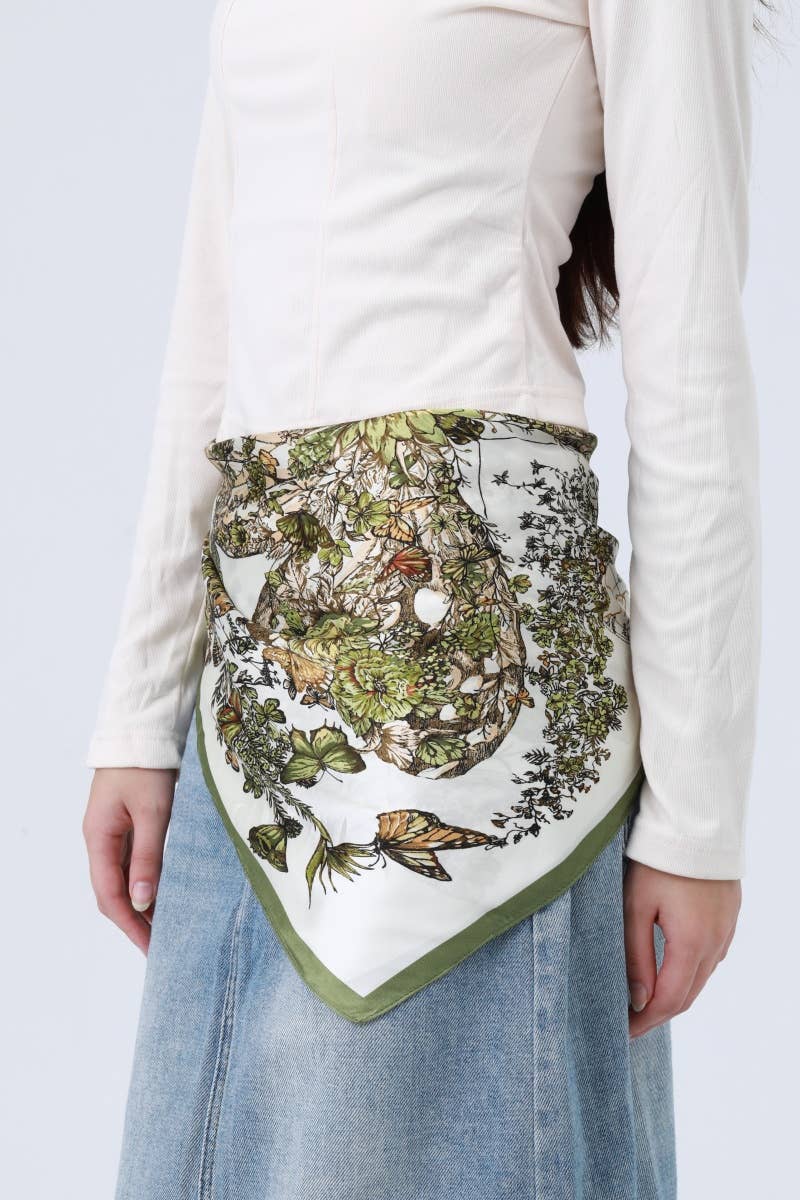 Green Floral Butterfly Silk Bandana