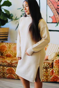Turtle Neck Midi Dress + Beige