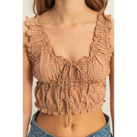 Going On A Picnic Cropped Gingham Top in Caramel