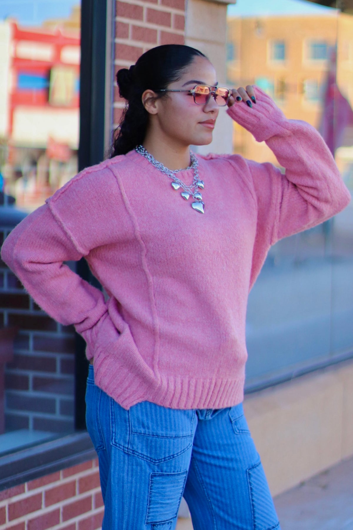 Pink Fuzzy Knit Sweater Top