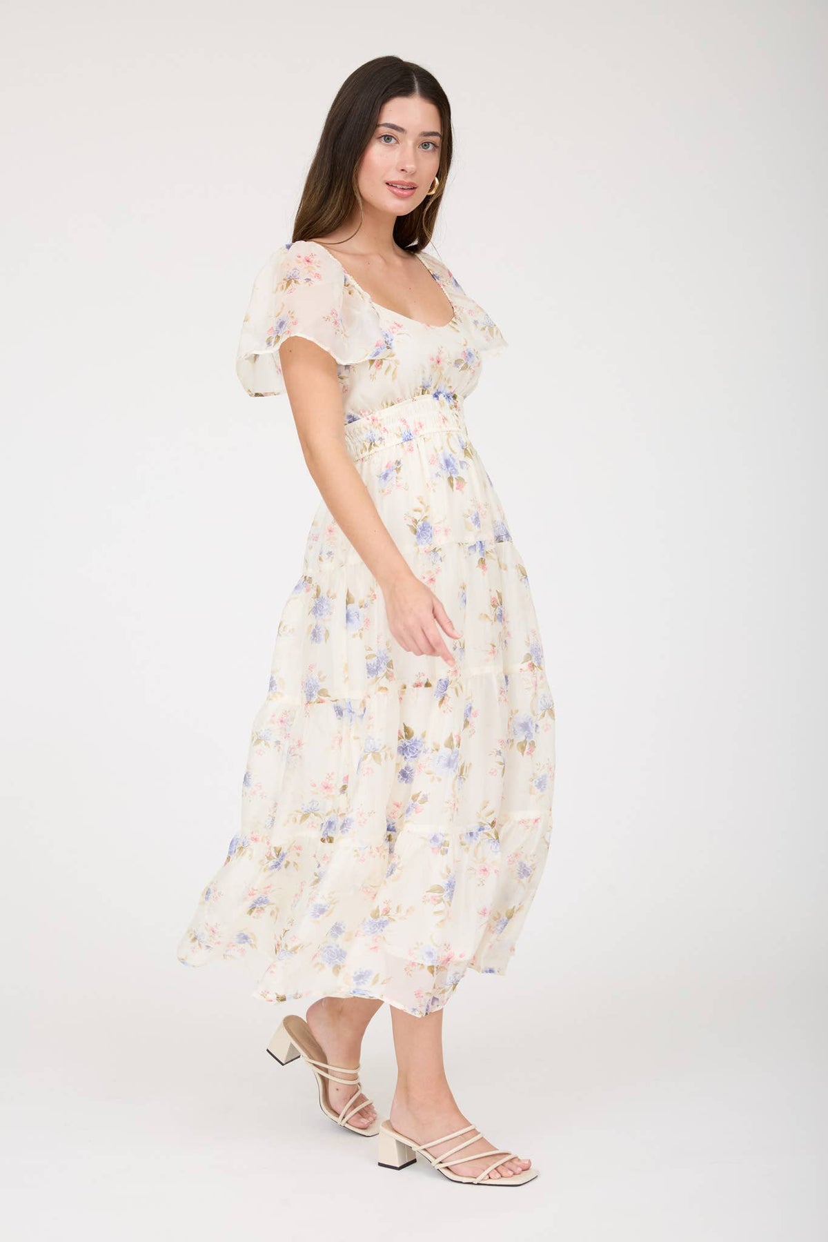 Ella Enchanted Blue Floral Midi Dress