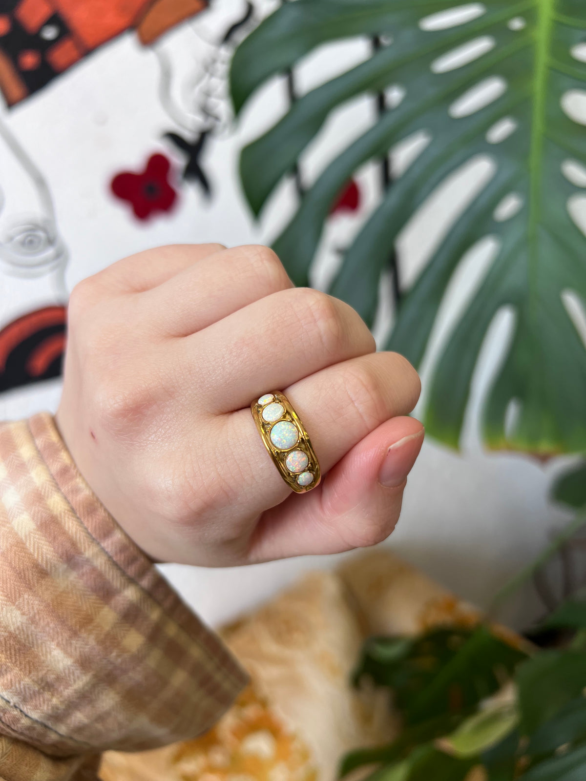 5 Opal 18K Gold Plated Stainless Steel Ring