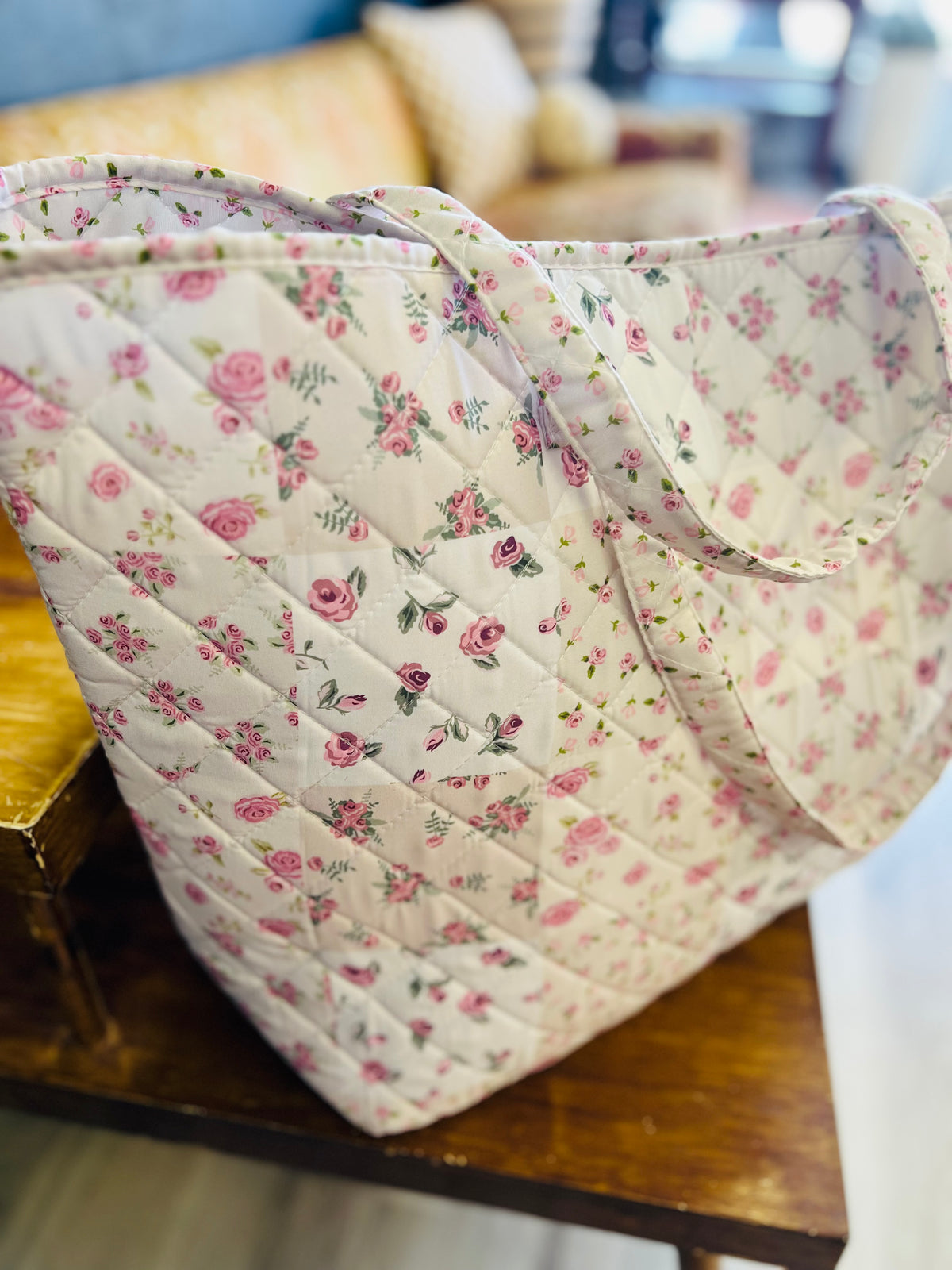 "Garden of Roses" Designer Quilted Tote Bag