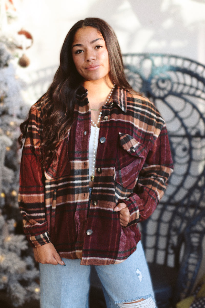 Brushed Plaid Shacket + Burgundy | BF '25