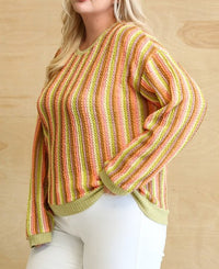 PINK FRIDAY * Plus / Lime Retro Stripe Sweater - 580 Threads