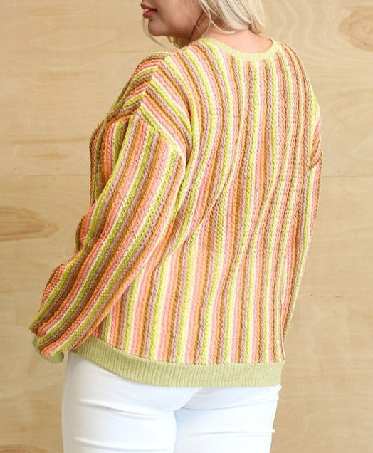 PINK FRIDAY * Plus / Lime Retro Stripe Sweater - 580 Threads