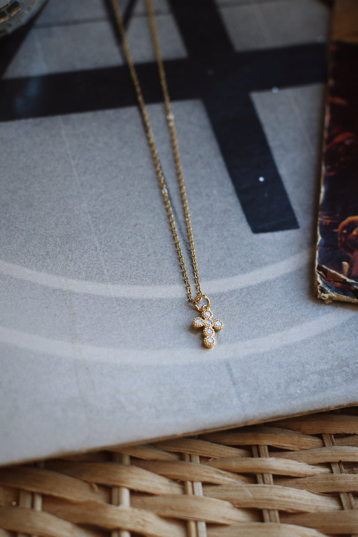 CZ Dainty Rounded GP Cross Necklace