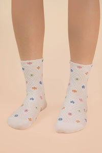 Floral Printed Textures Crew Socks: BLUSH