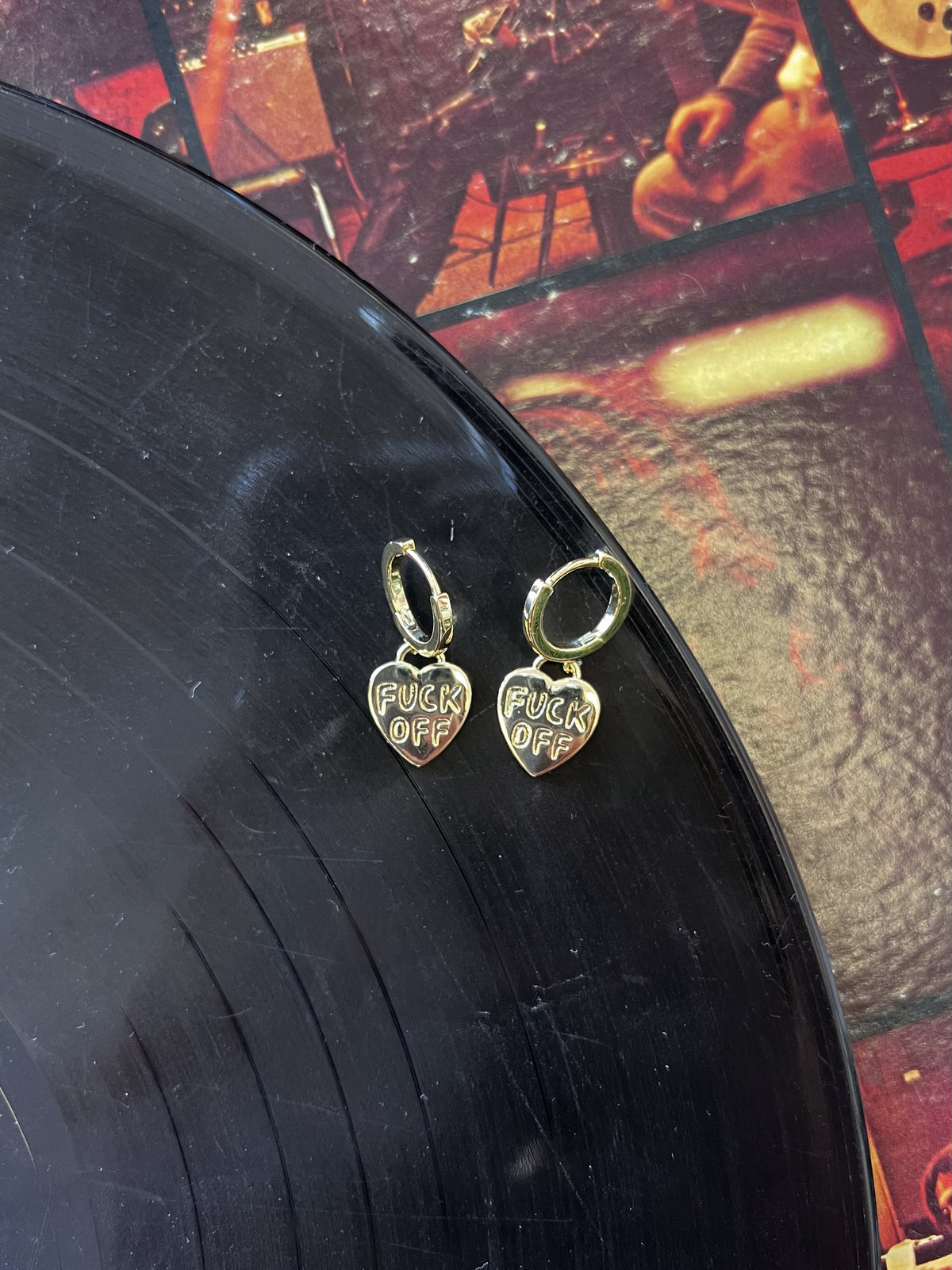 F*ck off Heart Gold Plated Huggie Earrings + Gold