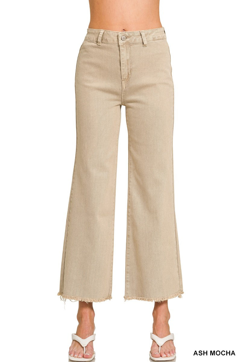 Acid Wash Frayed Hem Jeans in Mocha