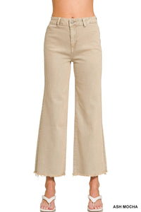 Acid Wash Frayed Hem Jeans in Mocha